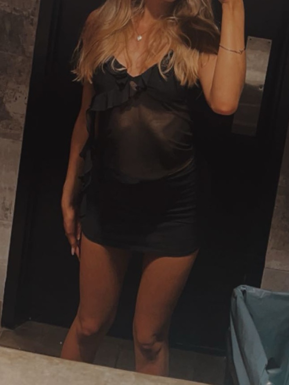 Black Ruffle Sheer Top